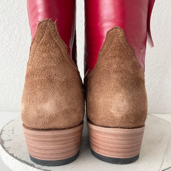 Rod Patrick Mens Cowboy Boots 14AAAA Brown Rough Out  Western Blunt Toe Red Top - Picture 5 of 11